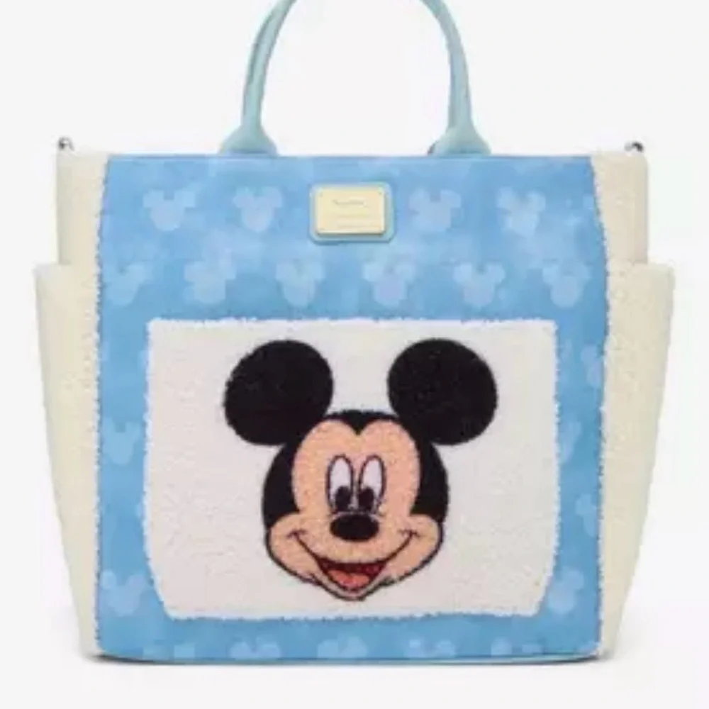 Loungefly Disney-Mickey Mouse Sherpa Convertible Tote Bag.
